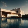 A stunning modern villa with an infinity pool, reflecting warm sunset hues.